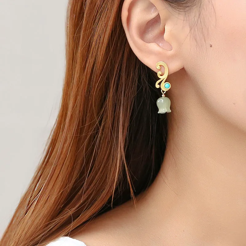Natural Jade Earrings Nephrite Turquoise Silver Earrings ZNE276