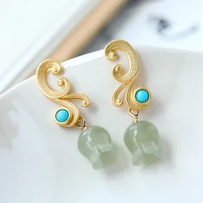 Natural Jade Earrings Nephrite Turquoise Silver Earrings ZNE276