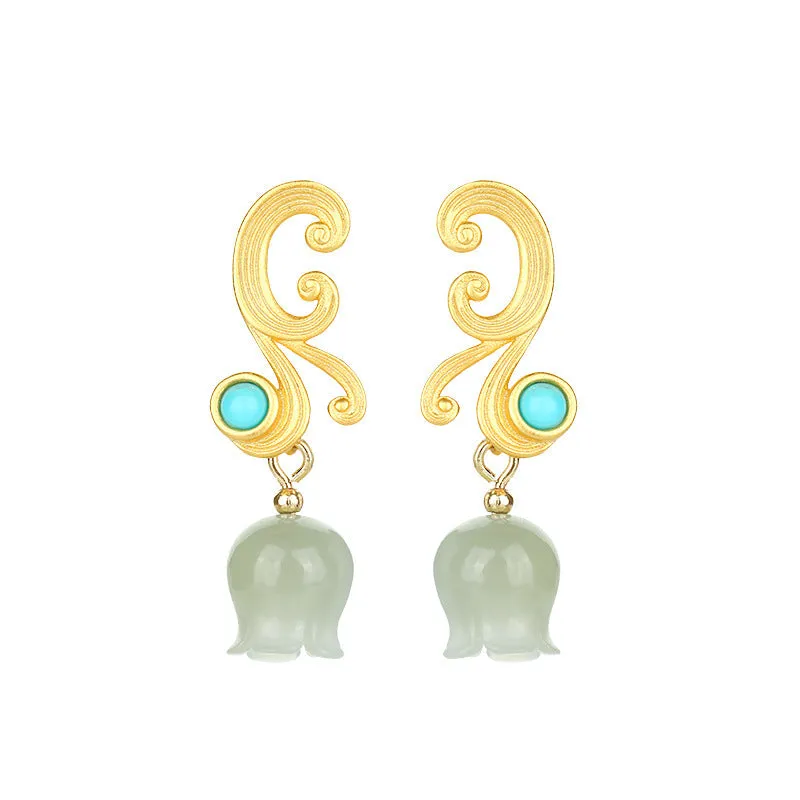 Natural Jade Earrings Nephrite Turquoise Silver Earrings ZNE276