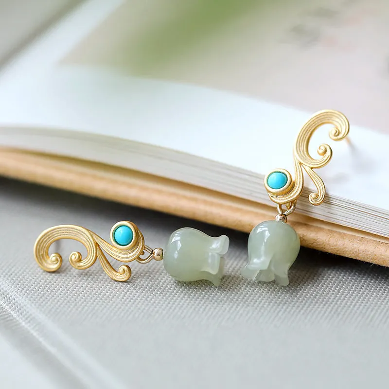 Natural Jade Earrings Nephrite Turquoise Silver Earrings ZNE276