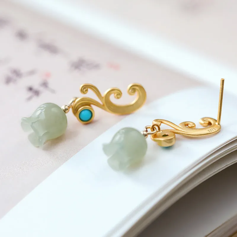 Natural Jade Earrings Nephrite Turquoise Silver Earrings ZNE276