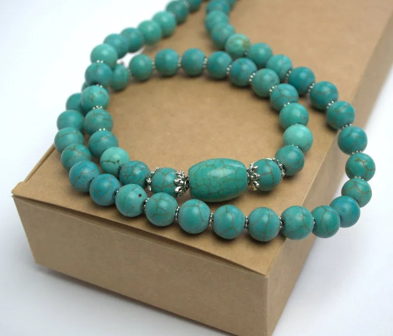 Natural turquoise necklace Long turquoise Necklace Genuine Turquoise Necklace Statement boho turquoise necklace Handmade gemstone necklace