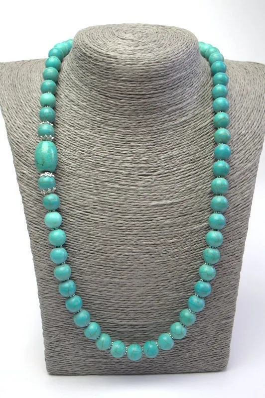 Natural turquoise necklace Long turquoise Necklace Genuine Turquoise Necklace Statement boho turquoise necklace Handmade gemstone necklace