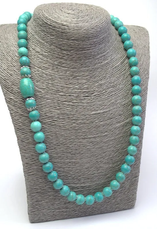 Natural turquoise necklace Long turquoise Necklace Genuine Turquoise Necklace Statement boho turquoise necklace Handmade gemstone necklace