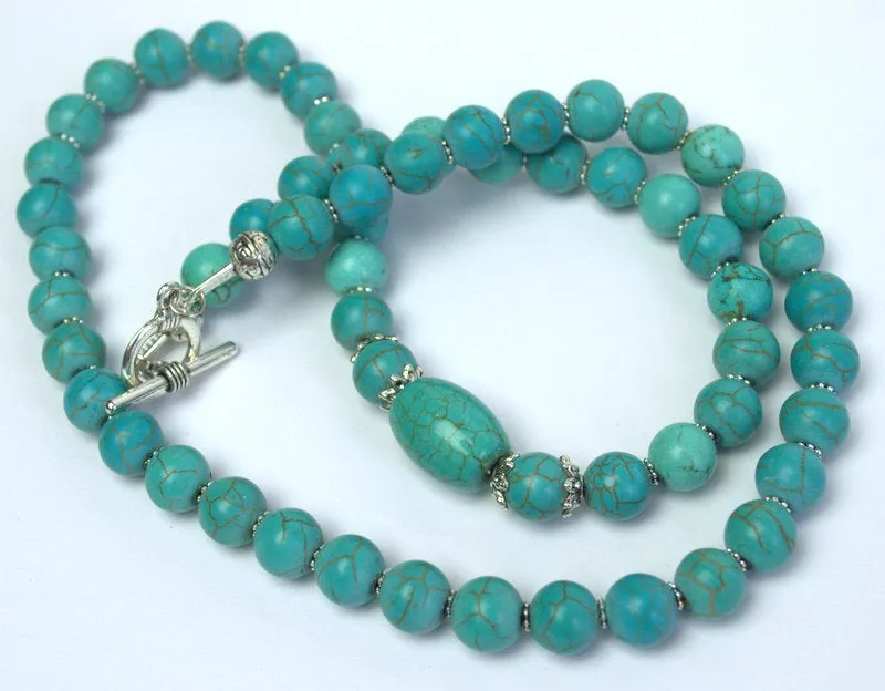 Natural turquoise necklace Long turquoise Necklace Genuine Turquoise Necklace Statement boho turquoise necklace Handmade gemstone necklace