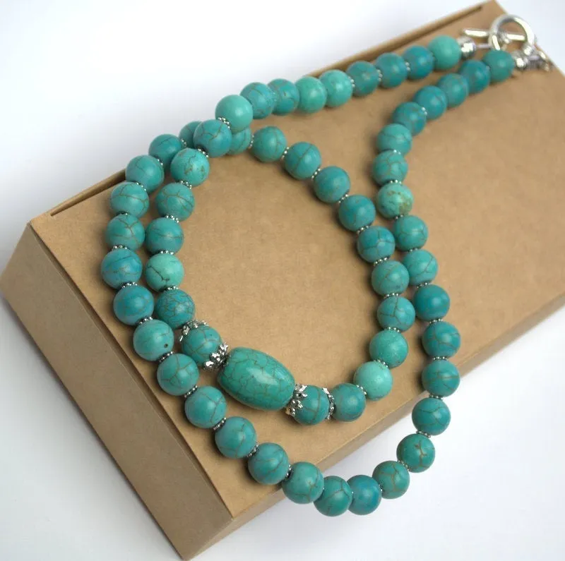 Natural turquoise necklace Long turquoise Necklace Genuine Turquoise Necklace Statement boho turquoise necklace Handmade gemstone necklace
