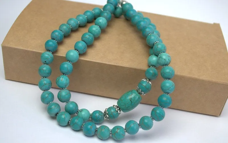 Natural turquoise necklace Long turquoise Necklace Genuine Turquoise Necklace Statement boho turquoise necklace Handmade gemstone necklace