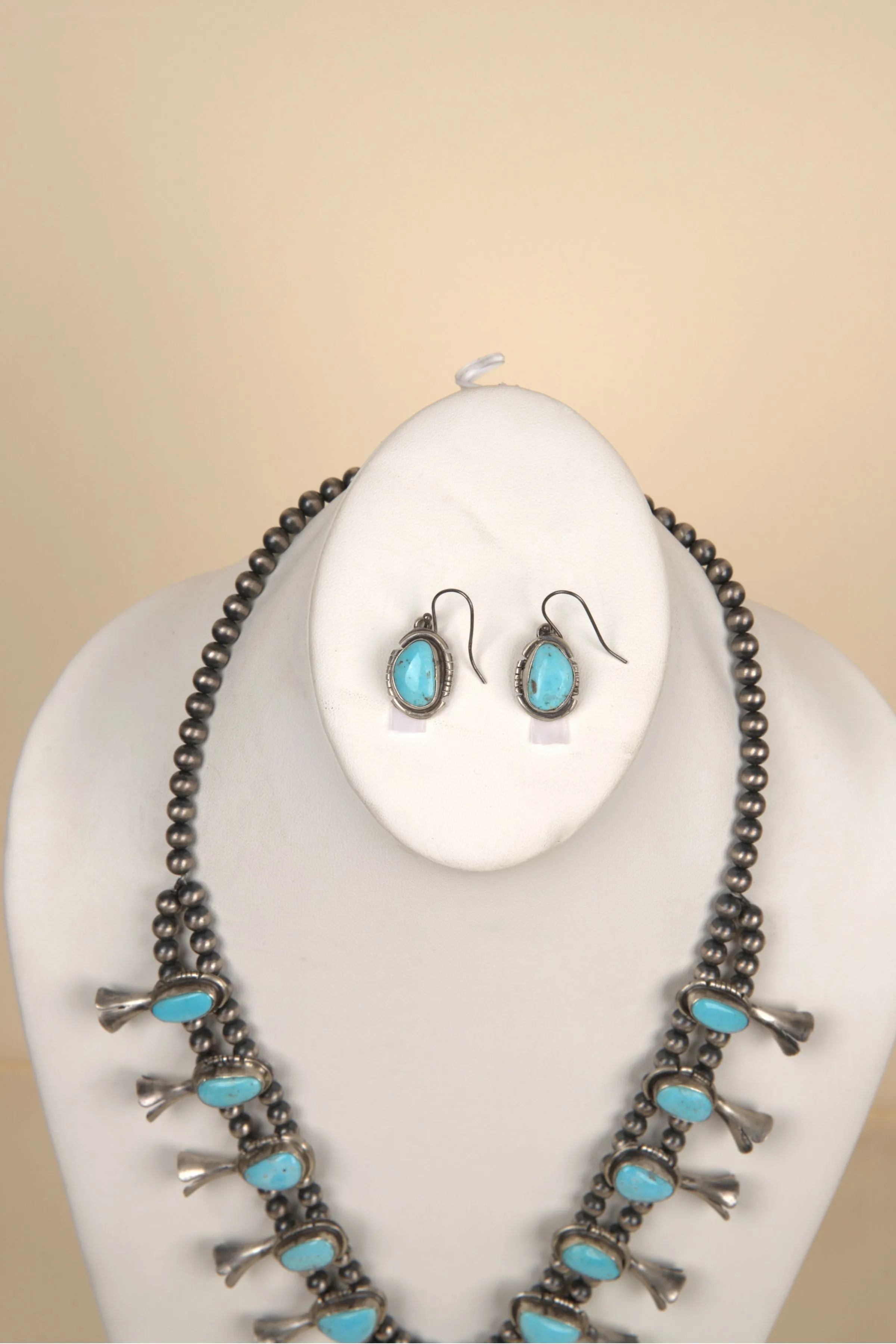 Navajo Handmade Kingsman Turquoise Necklace and Earring Set - 6