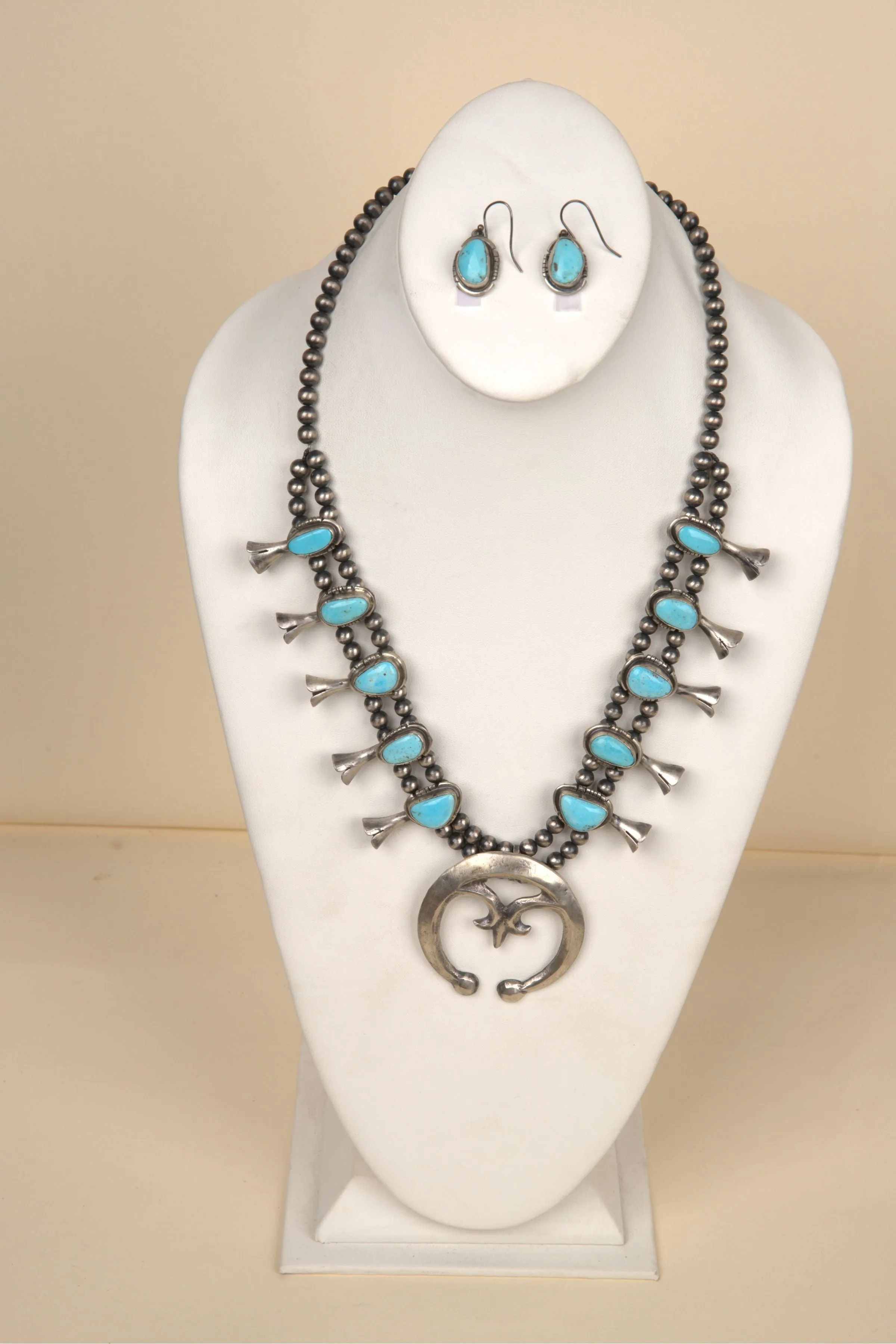 Navajo Handmade Kingsman Turquoise Necklace and Earring Set - 6