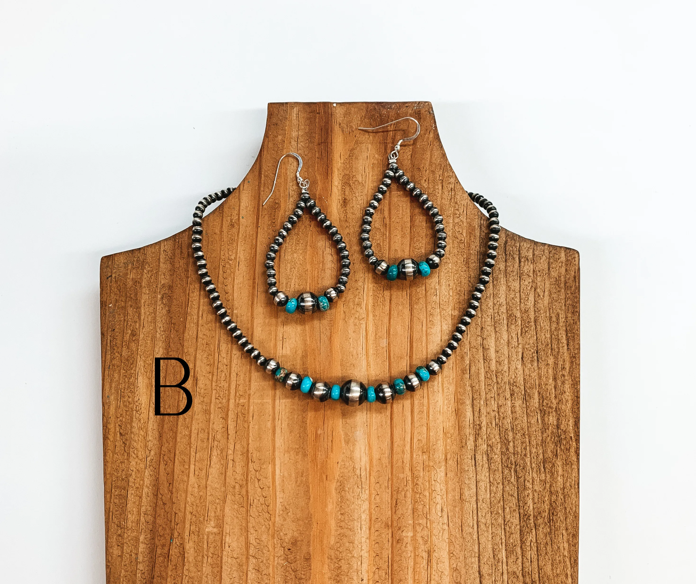Navajo |  Navajo Handmade Sterling Silver Navajo Pearl Necklace  with Turquoise Beads   Matching Earrings