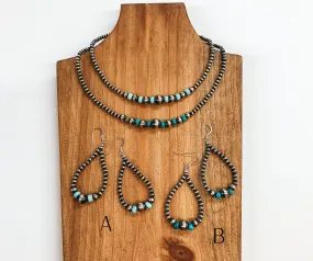 Navajo |  Navajo Handmade Sterling Silver Navajo Pearl Necklace  with Turquoise Beads   Matching Earrings