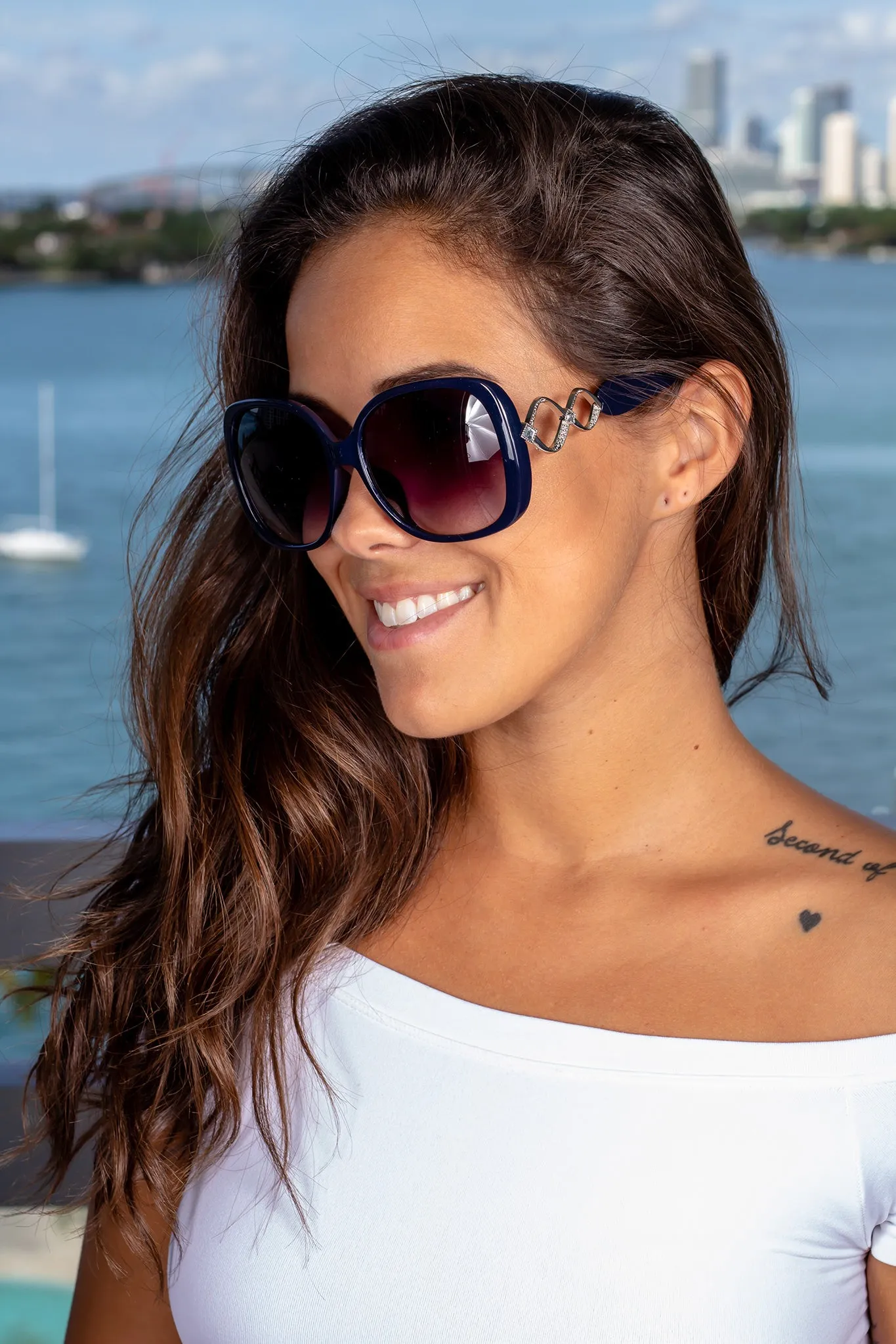 Navy Squared Sunglasses with Silver Details