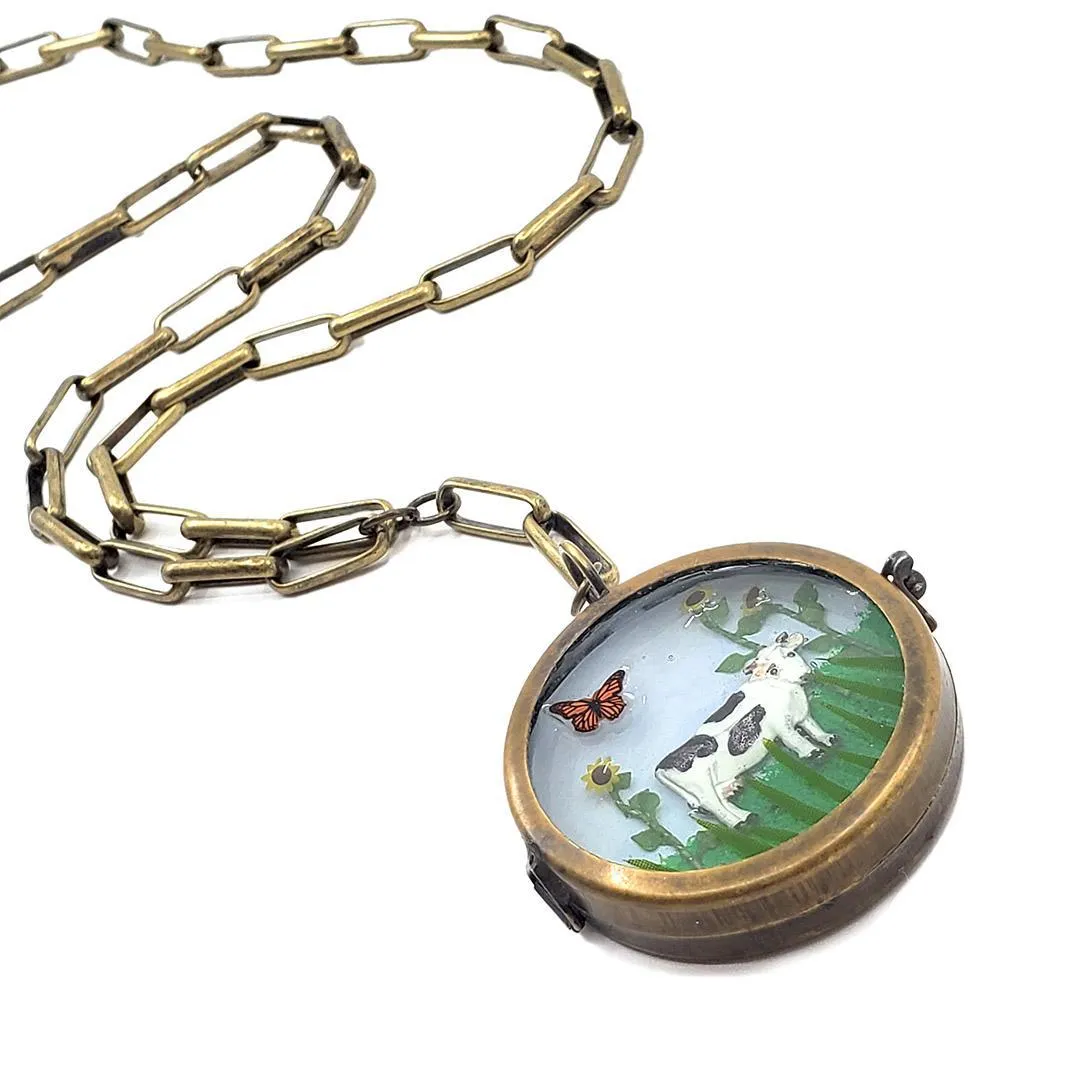 Necklace - Cow with Sunflowers Locket by XV Studios