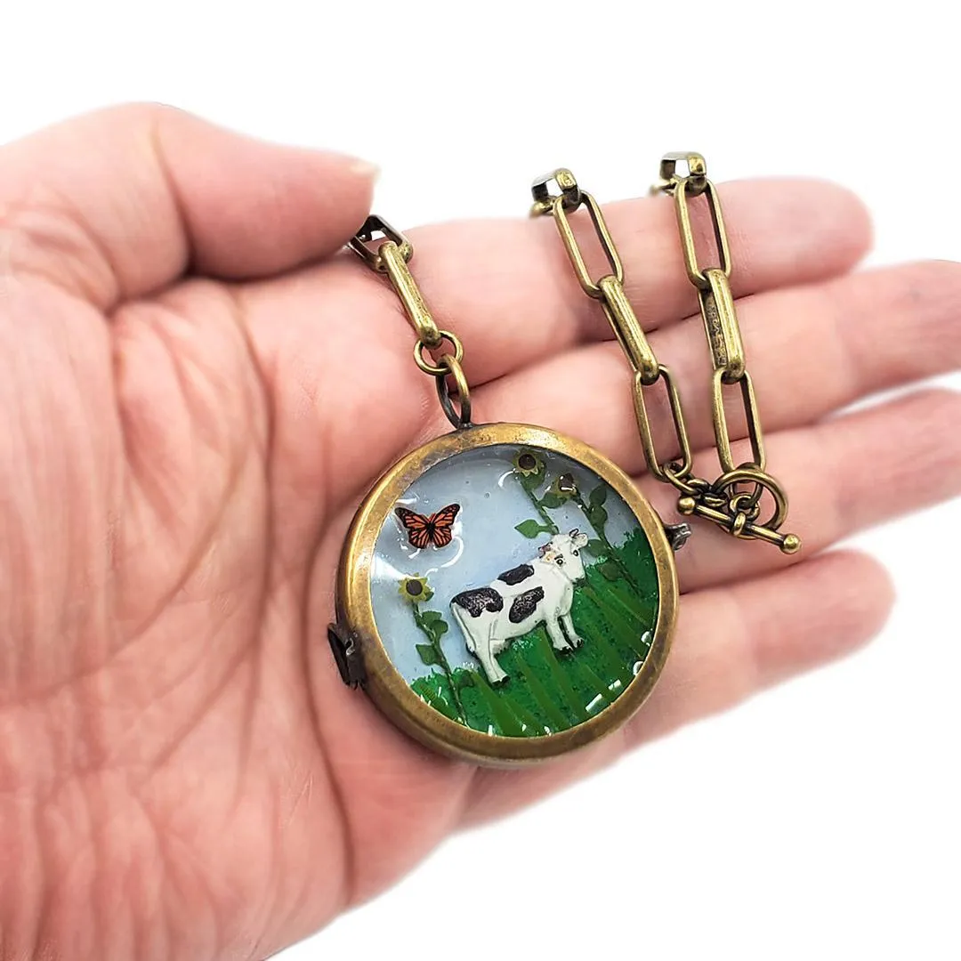 Necklace - Cow with Sunflowers Locket by XV Studios