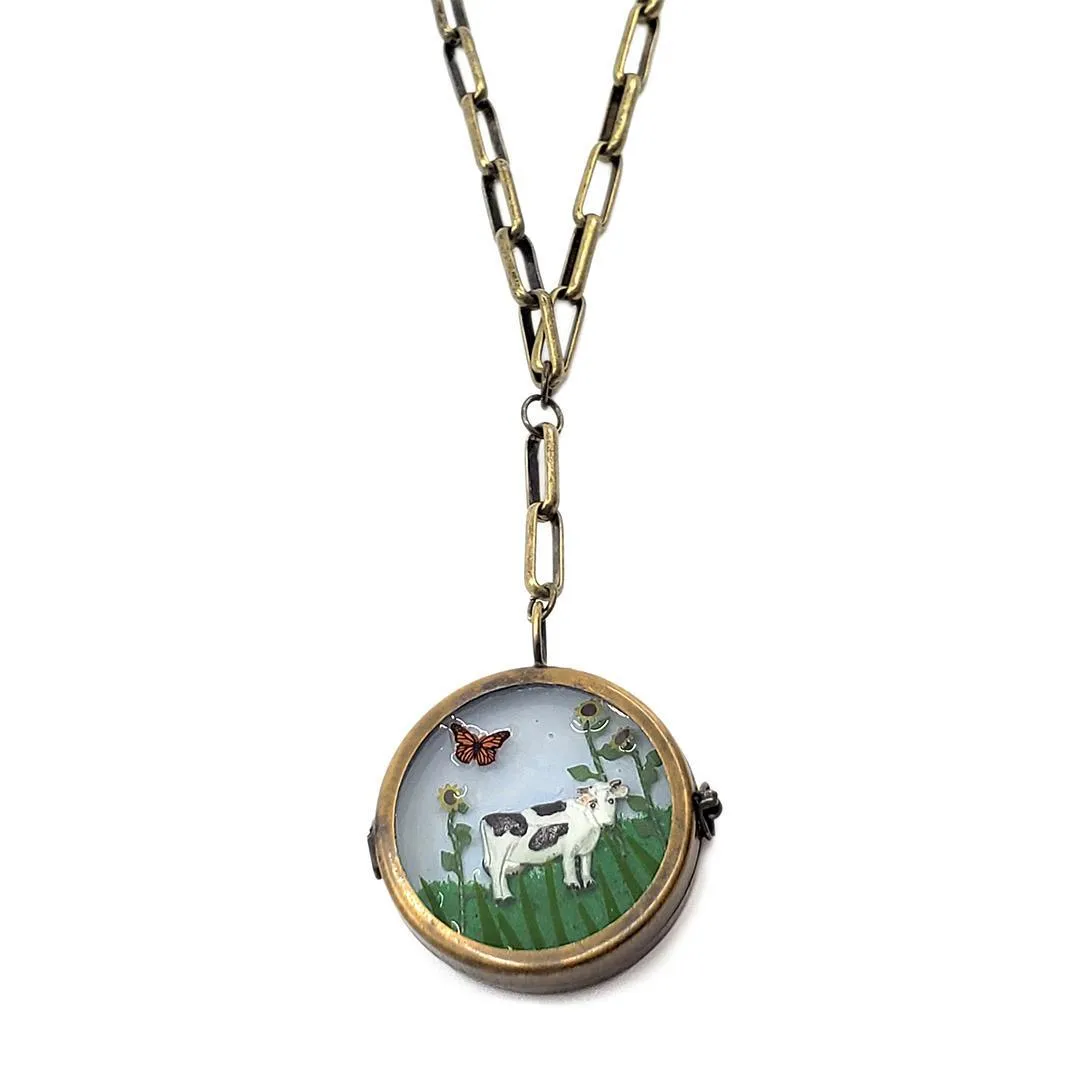 Necklace - Cow with Sunflowers Locket by XV Studios