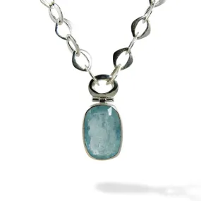 Necklace - Pendant & Handmade Link Chain Aquamarine Sterling Silver