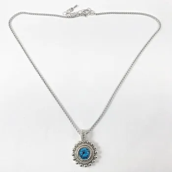 Nice Round Disc Aquamarine CZ Pendant Brass Necklace