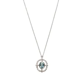 Oval Aquamarine & Diamond 14K White Gold Pendant Necklace