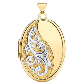 Oval Shaped 9ct 2 Tone Gold Locket Pendant