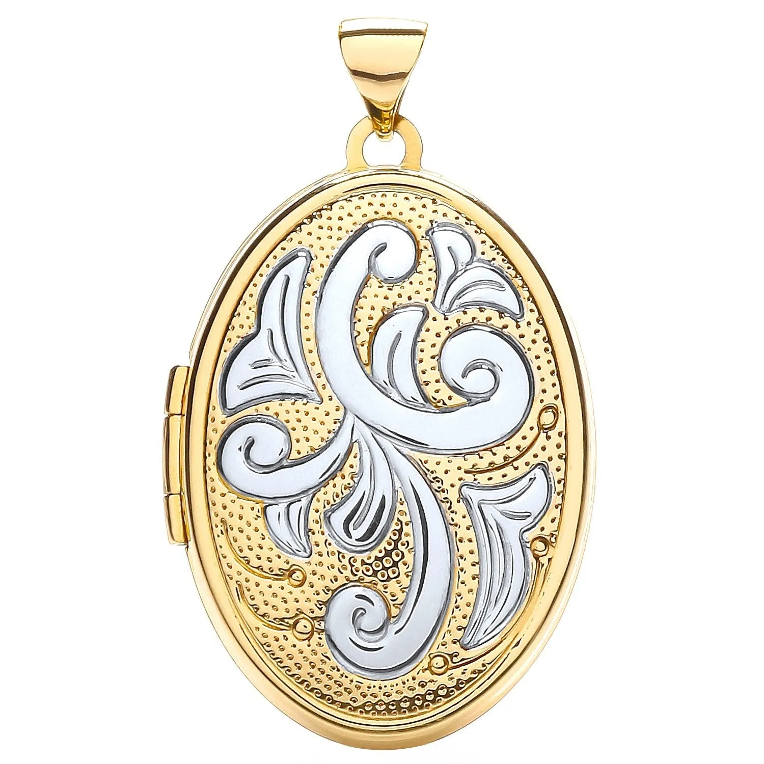 Oval Shaped Family Locket Pendant Necklace in 9ct 2 Tone Gold