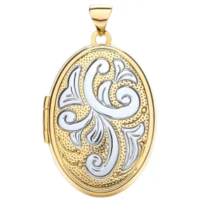Oval Shaped Family Locket Pendant Necklace in 9ct 2 Tone Gold