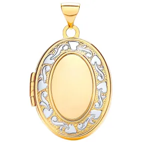 Oval Shaped Locket Pendant in 9ct 2 Tone Gold