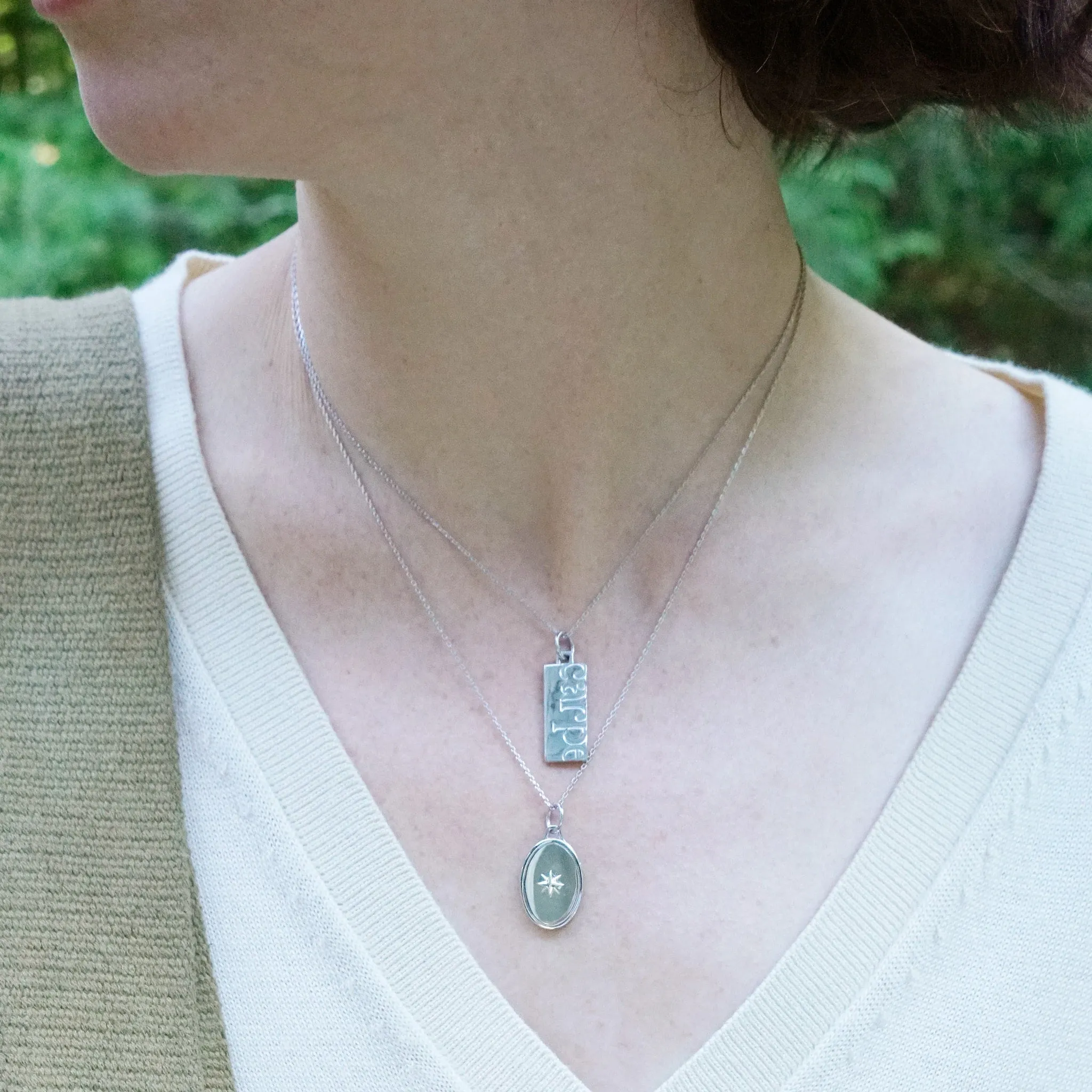 Oval Star Sterling Silver Half Locket Charm