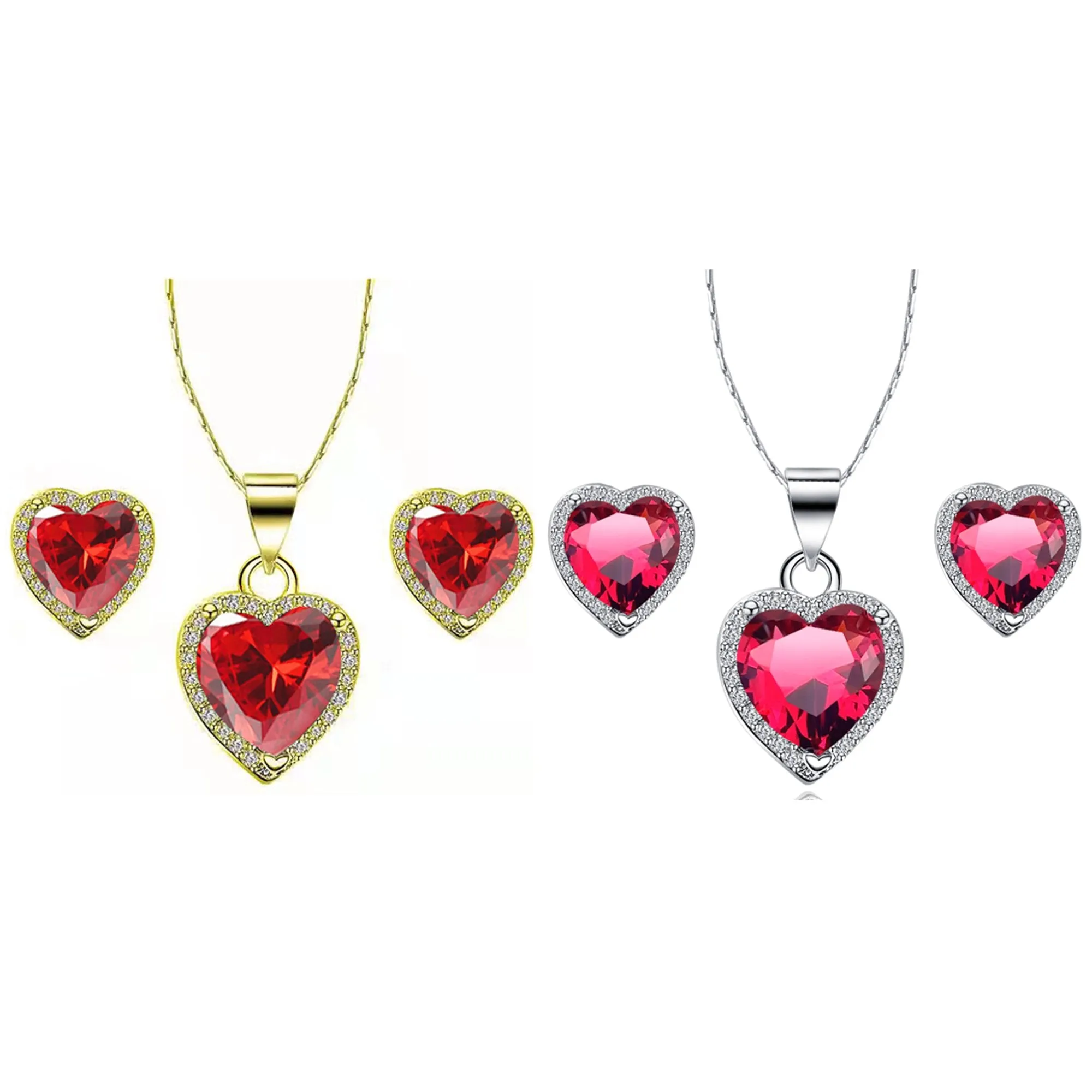 Paris Jewelry 24k Yellow and White Gold 3Ct Created Ruby CZ Full Necklace Set 18 inch Plated