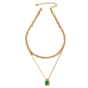 Peacock Stone Pendant Necklace with Turquoise Collarbone Chain