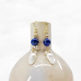 Pearl Feather Lapis Earrings
