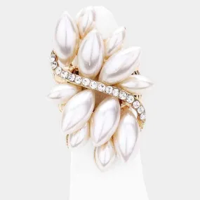 Pearl Rhinestone Cluster Stretch Ring