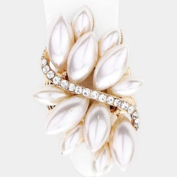 Pearl Rhinestone Cluster Stretch Ring