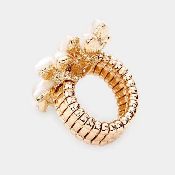 Pearl Rhinestone Cluster Stretch Ring