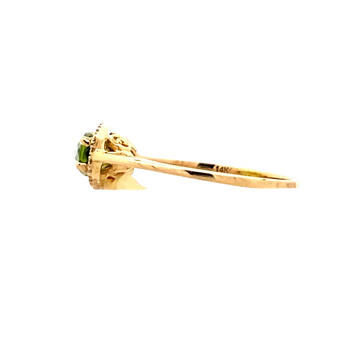 Peridot Cushion Shaped & Diamond Ring 14 Karat Yellow Gold