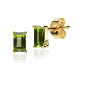Peridot Ohrringe, 9 Karat Gelbgold Peridot Einzel Stein Baguette Ohrstecker