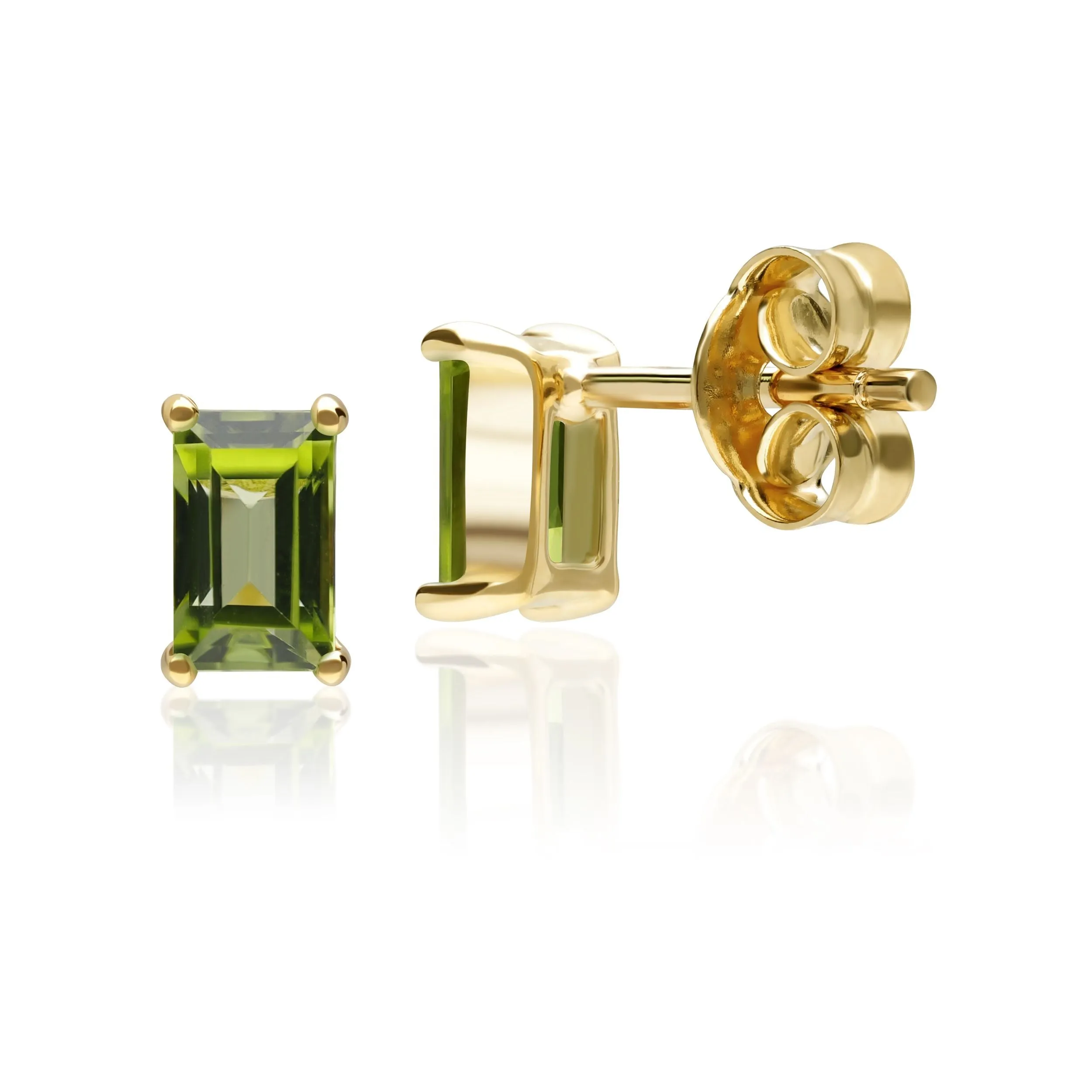 Peridot Ohrringe, 9 Karat Gelbgold Peridot Einzel Stein Baguette Ohrstecker