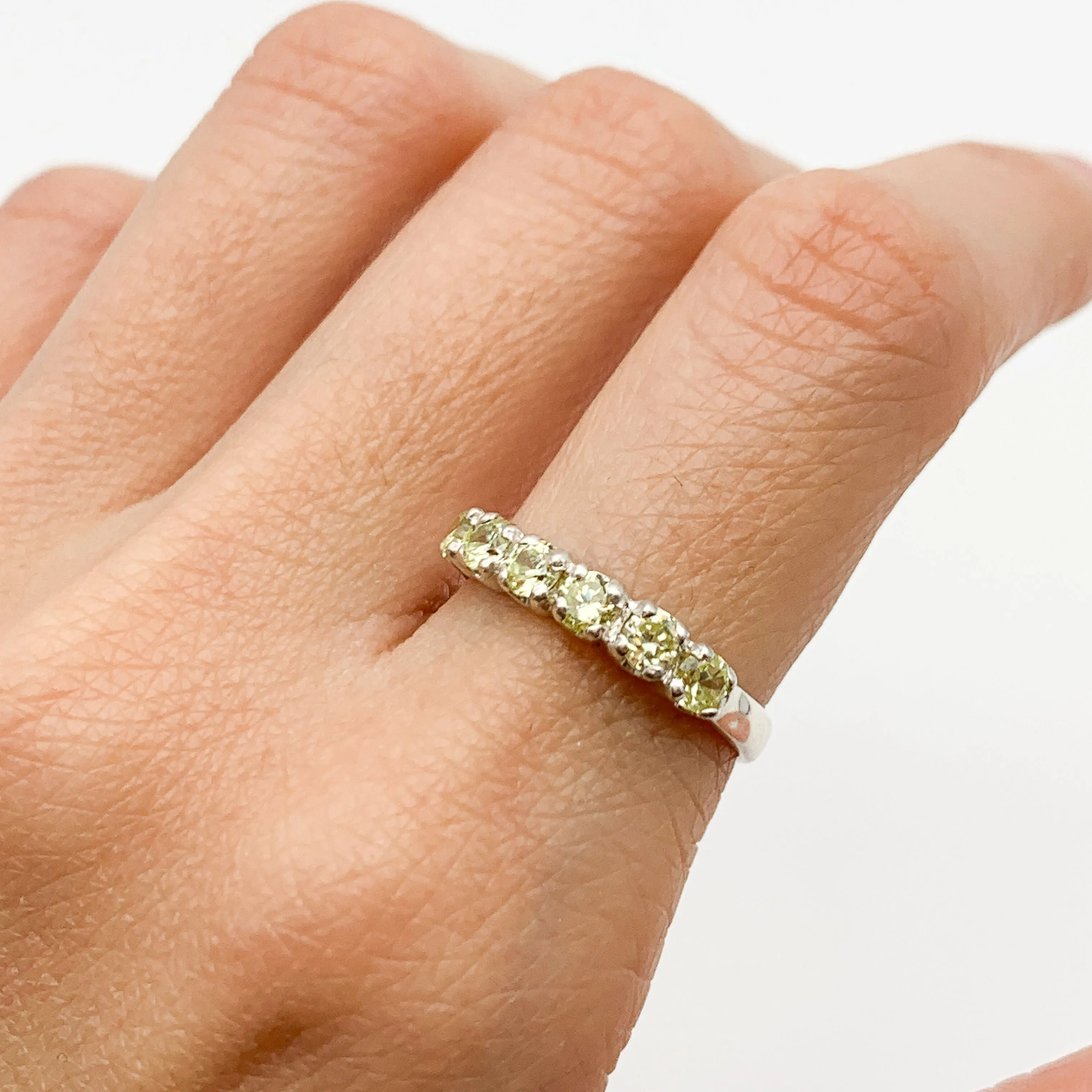 Peridot Ring - Half Eternity Band - Green Stackable Ring