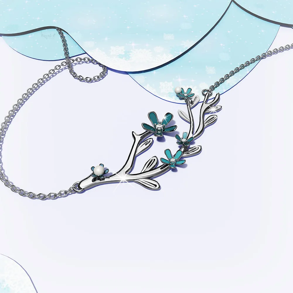 Petalia Turquoise Blue Necklace Featured SWAROVSKI Crystals in White Gold