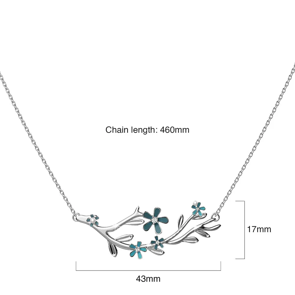 Petalia Turquoise Blue Necklace Featured SWAROVSKI Crystals in White Gold