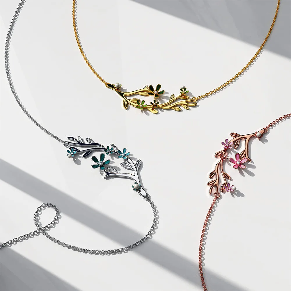 Petalia Turquoise Blue Necklace Featured SWAROVSKI Crystals in White Gold