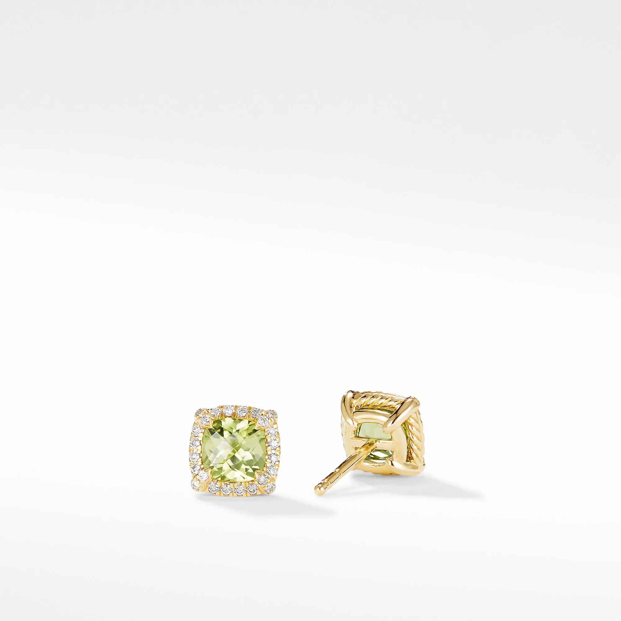 Petite Châtelaine® Pavé Bezel Stud Earring in 18K Yellow Gold with Peridot