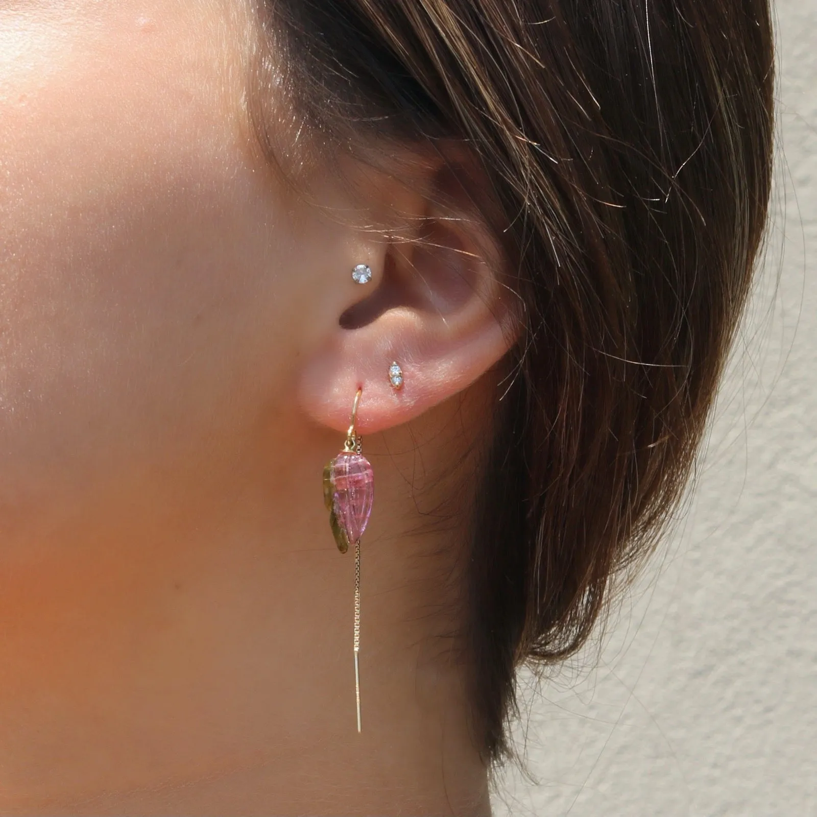 Pink Tourmaline Gold Threader Earrings