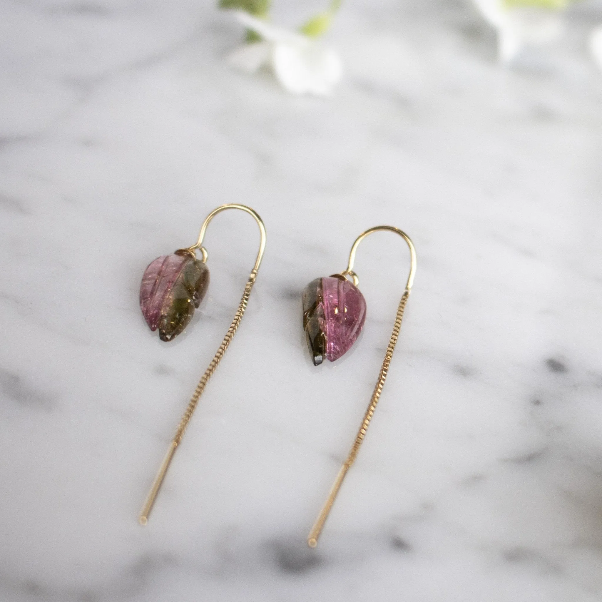 Pink Tourmaline Gold Threader Earrings