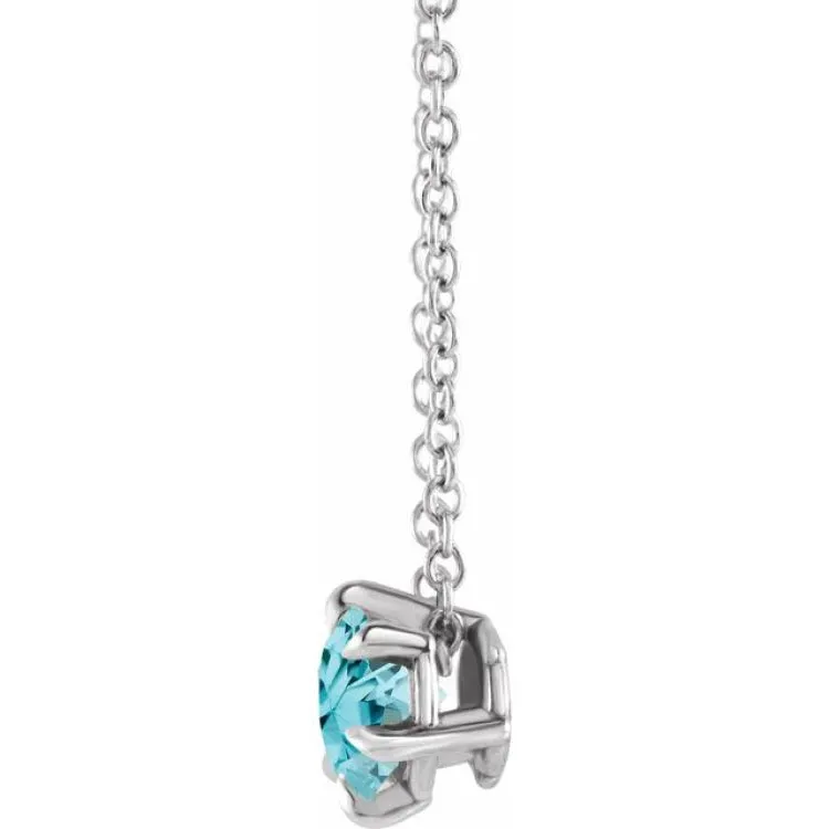 Platinum 6 mm Natural Aquamarine Solitaire 16-18" Necklace