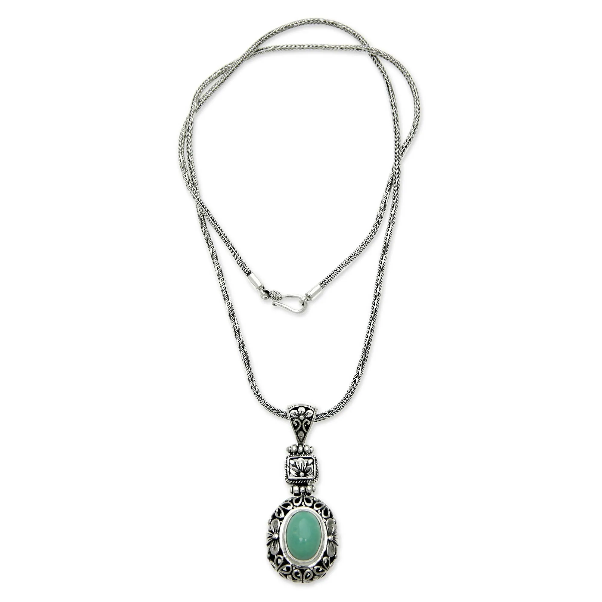 Plumeria Paradise Sterling Silver Flower Necklace with Recon Turquoise