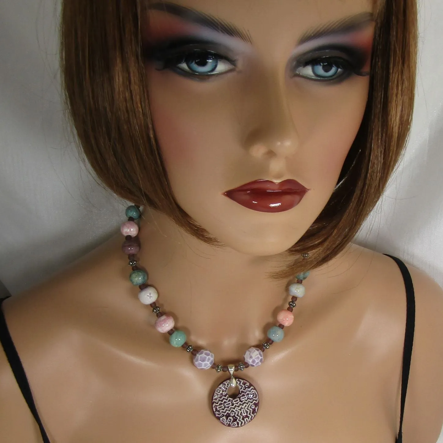 Purple Swazi Pendant on Handmade Artisan Beaded Necklace