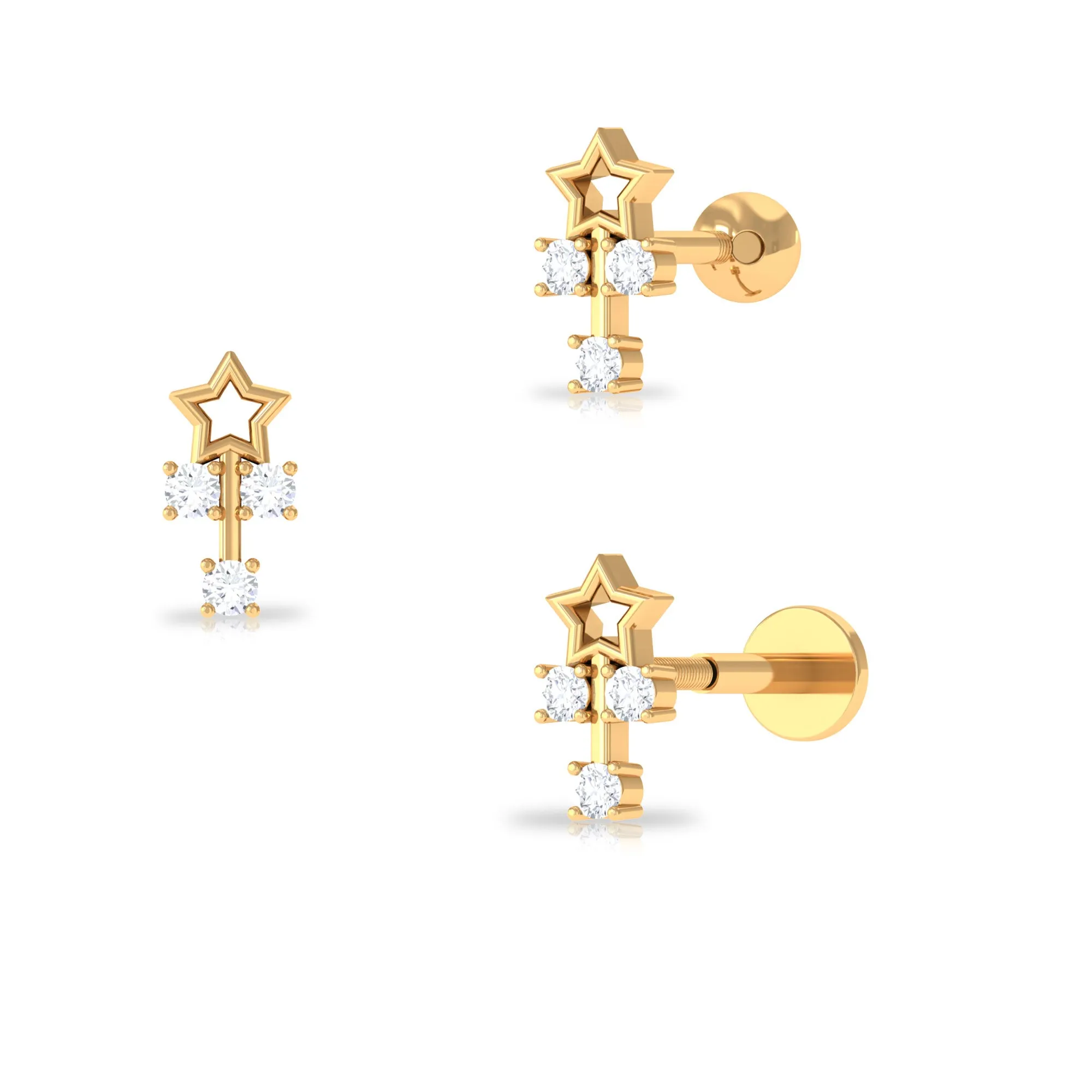 Real Round Diamond Star Tragus Earring