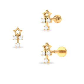 Real Round Diamond Star Tragus Earring