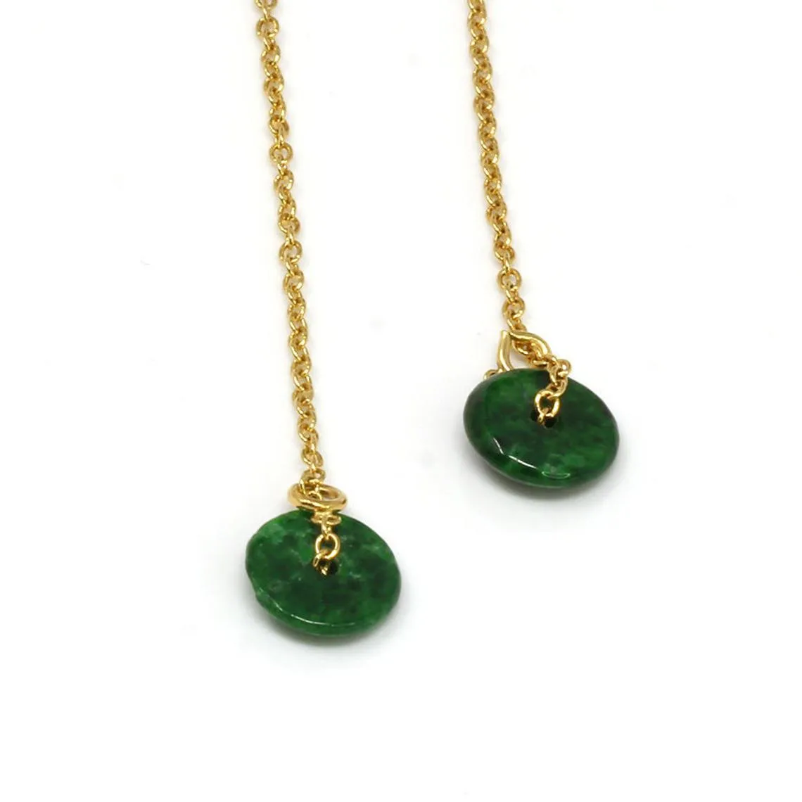 RealJade® "Lucky Button" 14K Royal Yellow Gold Genuine Jade Jadeite Lucky Nuts Drop Earrings #E11