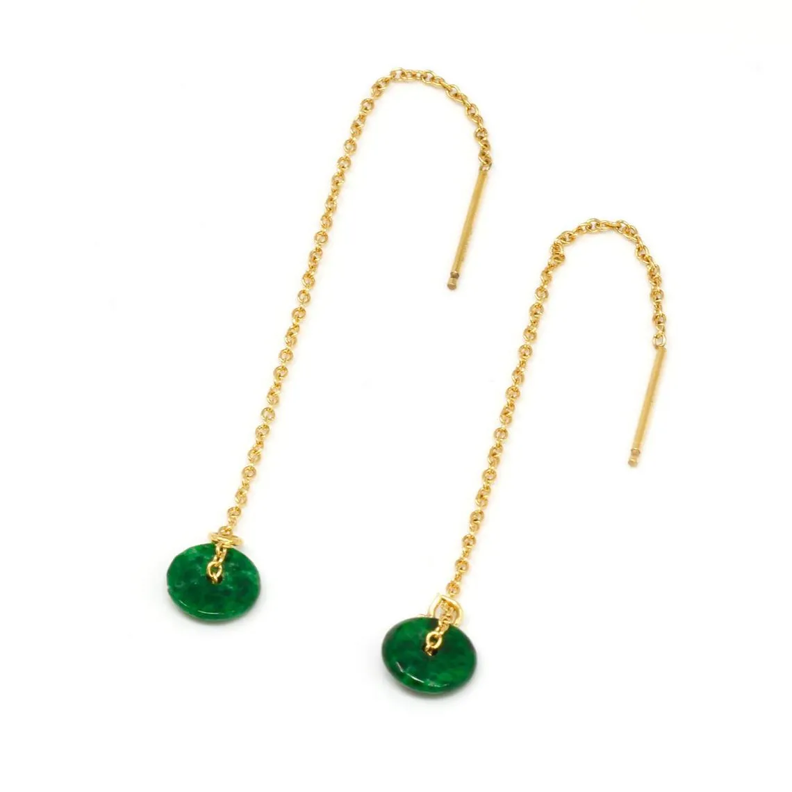 RealJade® "Lucky Button" 14K Royal Yellow Gold Genuine Jade Jadeite Lucky Nuts Drop Earrings #E11